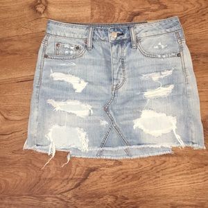 Distressed Denim Skirt
